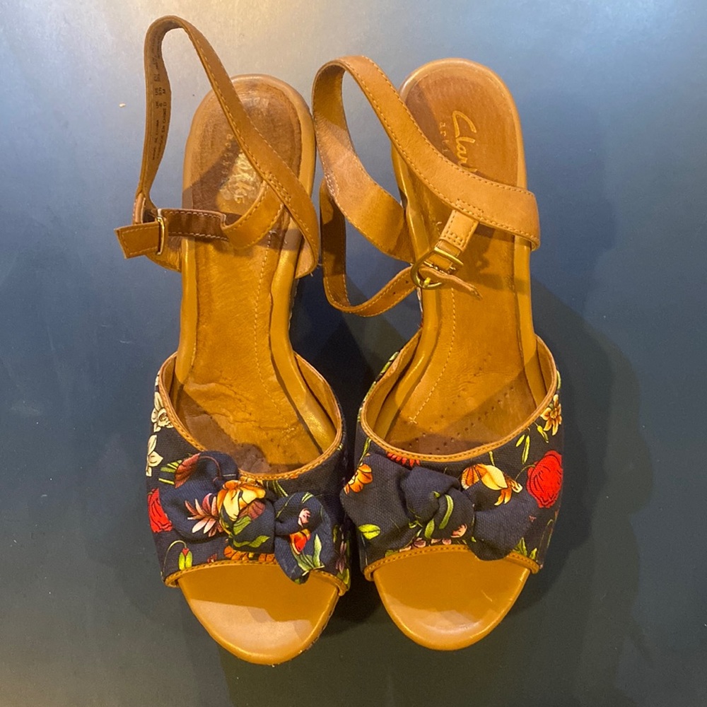 Clarks floral wedge sandals